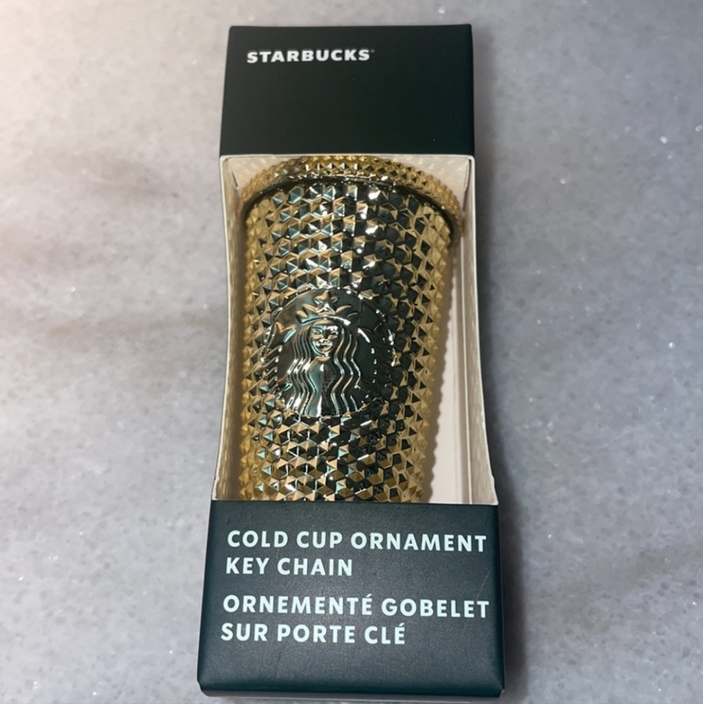 STARBUCKS Gold Stud Bling Ornament Key Chain holiday Accessory Winter 2022